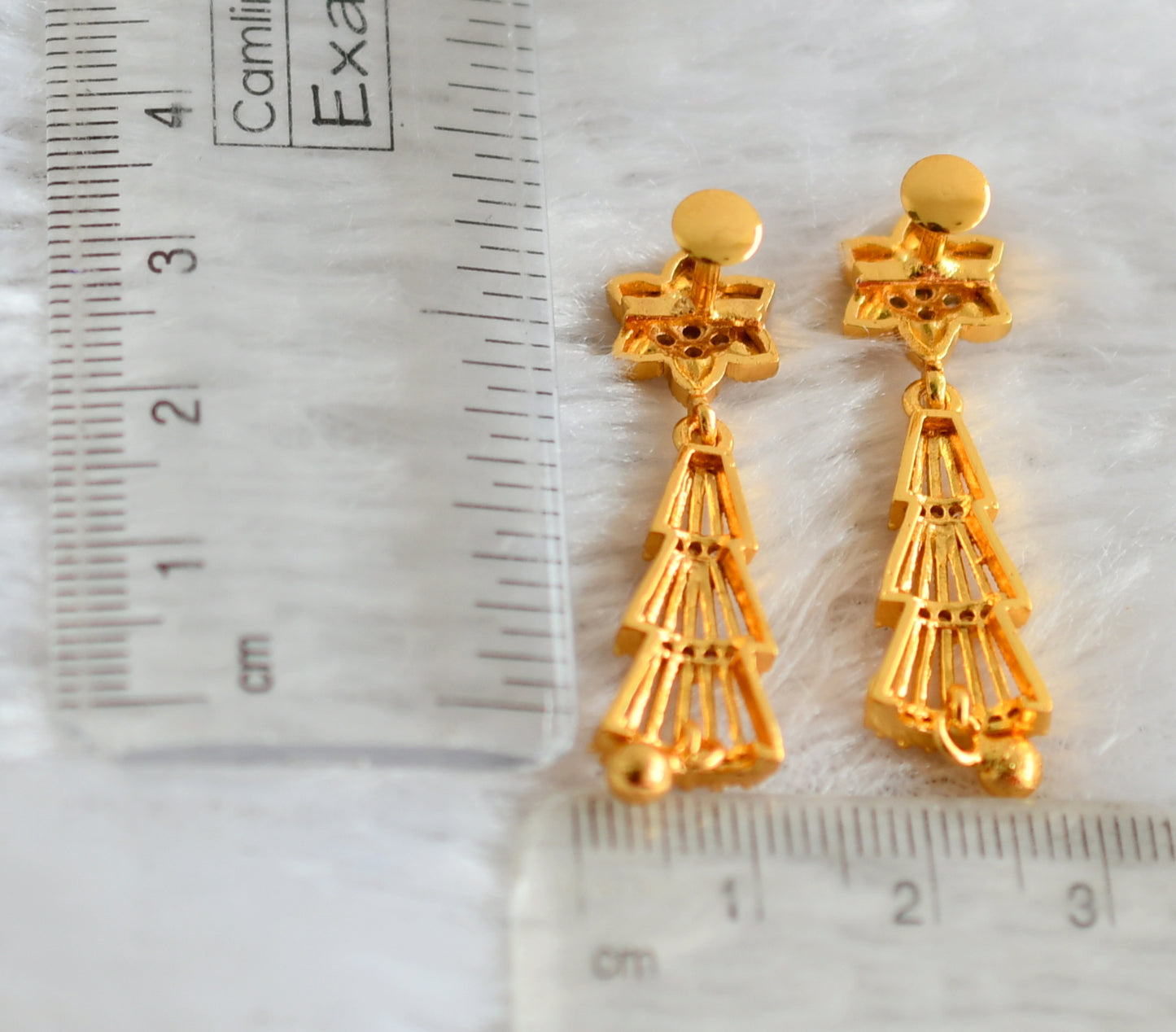 Gold tone green long flower earrings dj-48184