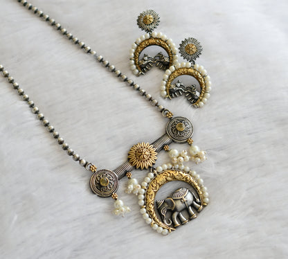 Two tone pearl yellow stone elephant pendant set dj-46440