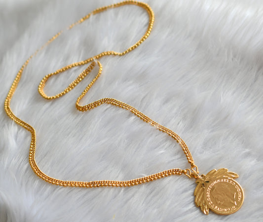Gold tone 30 inches chain head coin pendant dj-43124