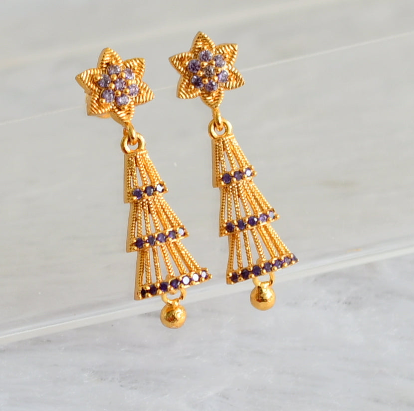 Gold tone purple long flower earrings dj-48186