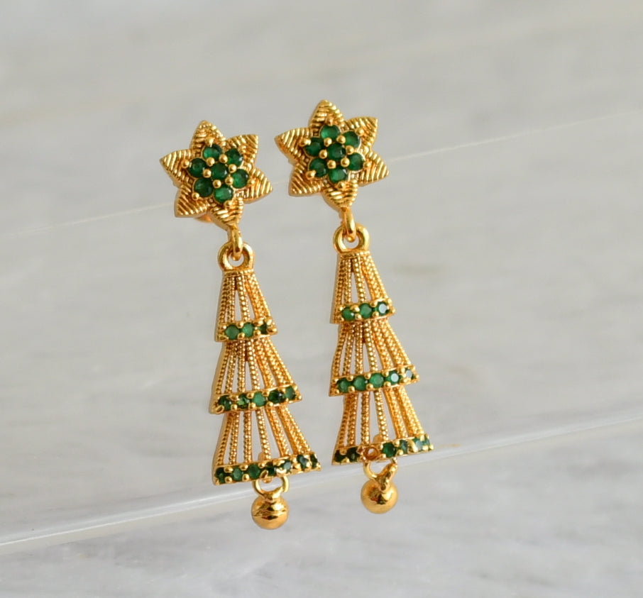 Gold tone green long flower earrings dj-48184