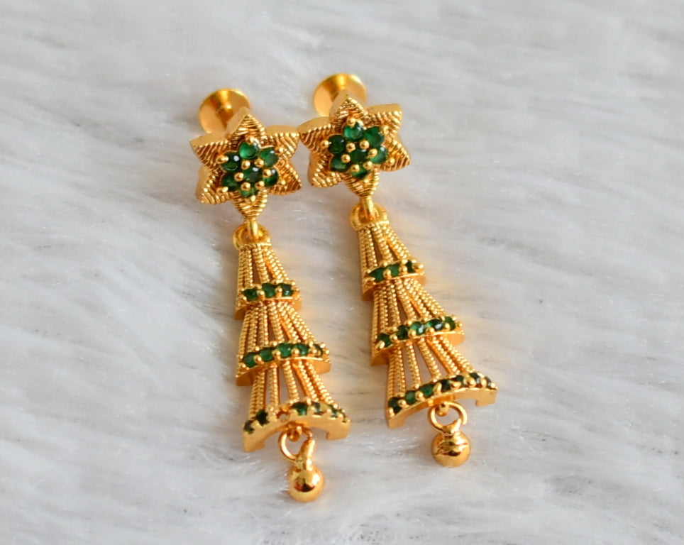 Gold tone green long flower earrings dj-48184