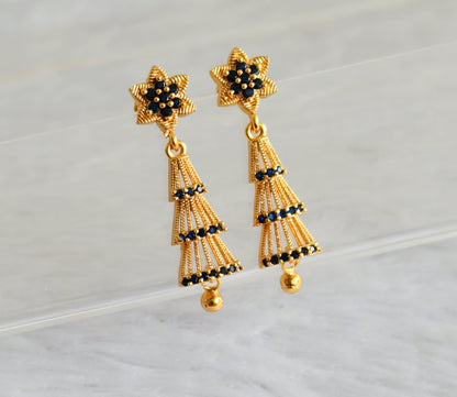 Gold tone blue long flower earrings dj-48188