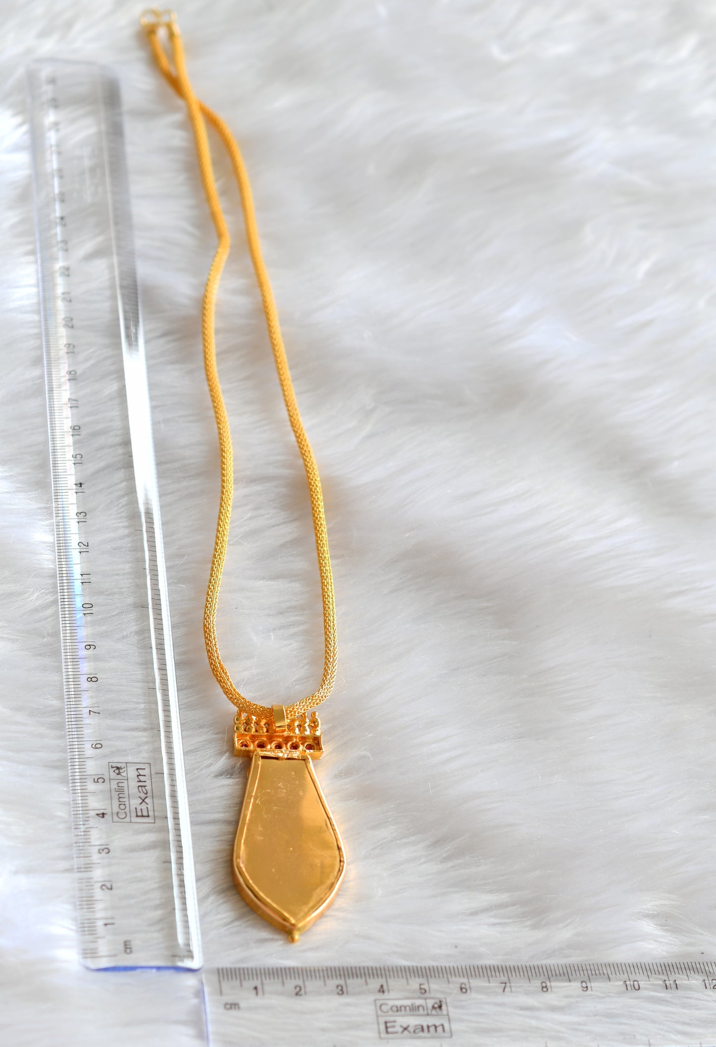 Gold tone kerala style 24 inches chain pink-green nagapadam pendant dj-43130