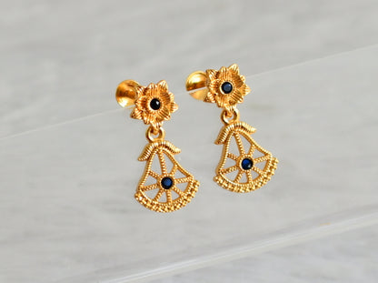 Gold tone blue stone flower earrings dj-48180