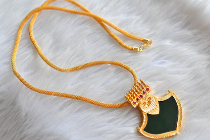 Gold tone kerala style 24 inches chain pink-green palakka pendant dj-43131
