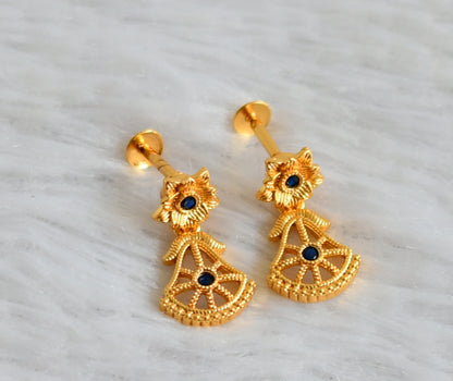 Gold tone blue stone flower earrings dj-48180