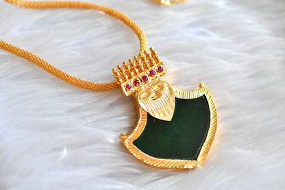 Gold tone kerala style 24 inches chain pink-green palakka pendant dj-43131