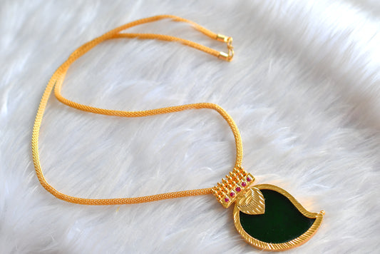 Gold tone kerala style 24 inches chain pink-green mango pendant dj-43129