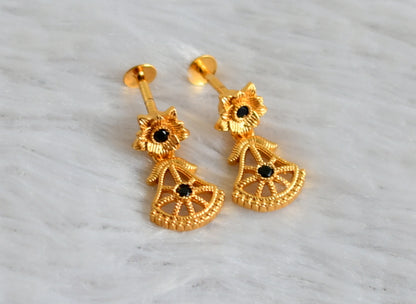 Gold tone black stone flower earrings dj-48181