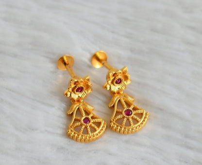 Gold tone ruby stone flower earrings dj-48178