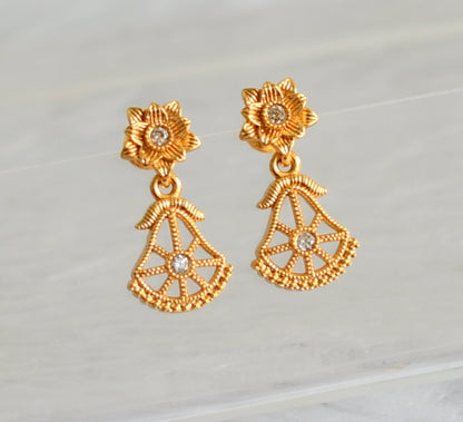 Gold tone white stone flower earrings dj48179