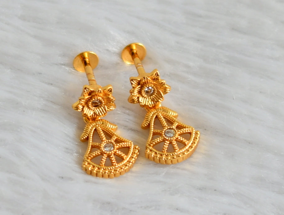 Gold tone white stone flower earrings dj48179