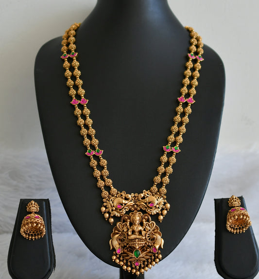 matte finish pink-green kundan jadau lakshmi peacock double layer haar set dj-50050