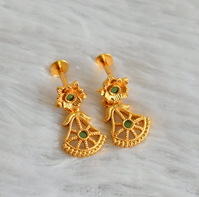 Gold tone green stone flower earrings dj-48177