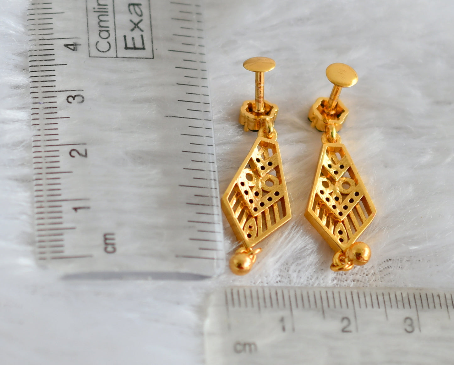 Gold tone cz white long earrings dj-48189