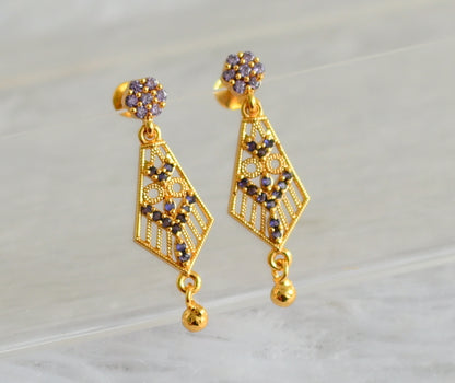 Gold tone purple long earrings dj-48192