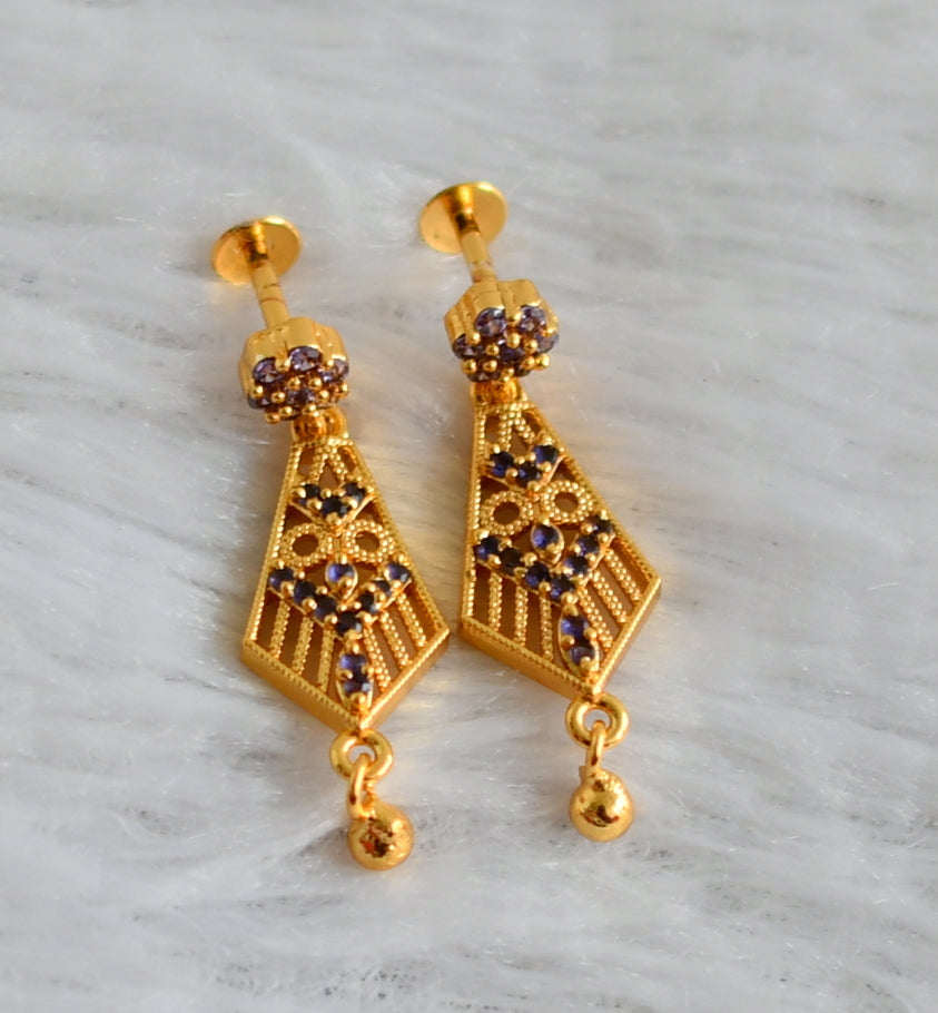 Gold tone purple long earrings dj-48192