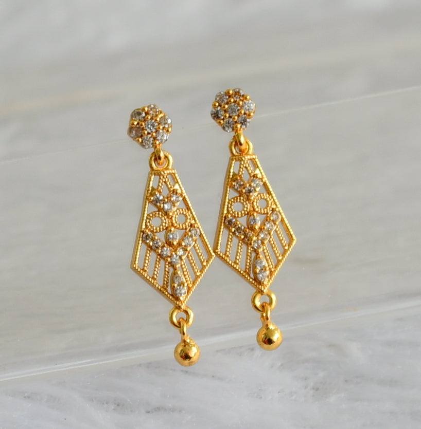 Gold tone cz white long earrings dj-48189