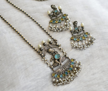 Silver tone blue-yellow-pearl ganesha haar set dj-46458