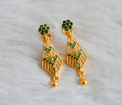 Gold tone green long earrings dj-48191