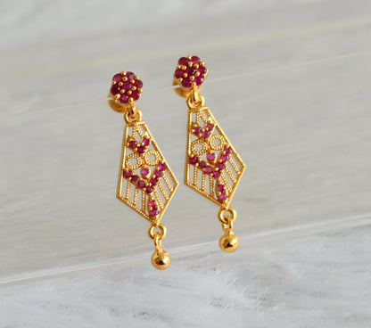 Gold tone ruby long earrings dj-48190