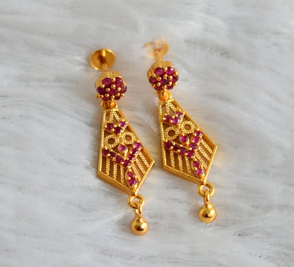 Gold tone ruby long earrings dj-48190