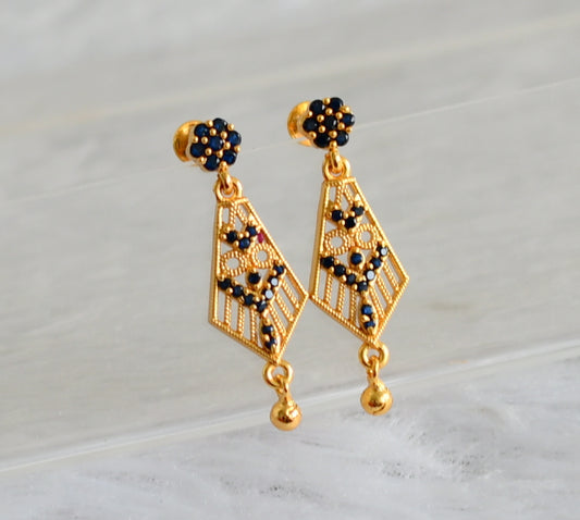 Gold tone blue long earrings dj-48195