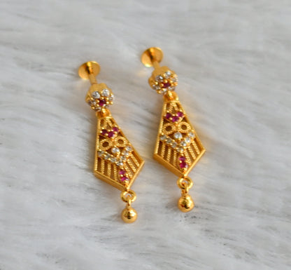 Gold tone ruby-white long earrings dj-48193