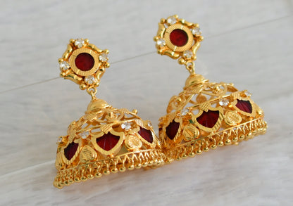 Gold tone big palakka red jhumkka dj-27040