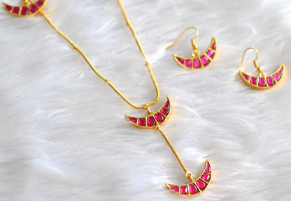 Gold tone pink kundan jadau moon chain/necklace set dj-43153