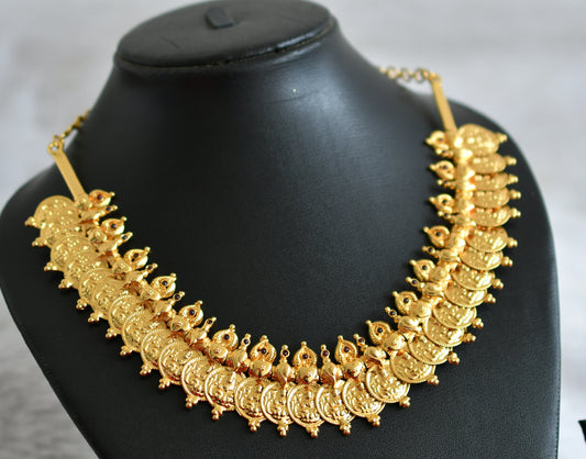 Gold tone kemp-stone lakshmi coin shanku necklace dj-48018