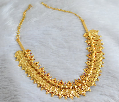 Gold tone kemp-stone lakshmi coin shanku necklace dj-48018