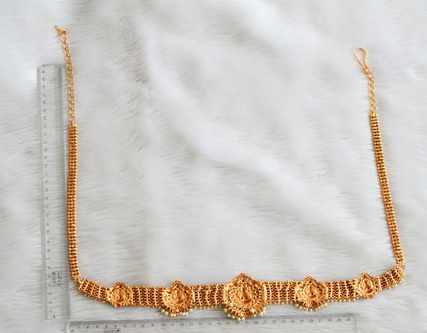 Matte finish kemp-green lakshmi pearl cluster waist chain/hip chain dj-44660