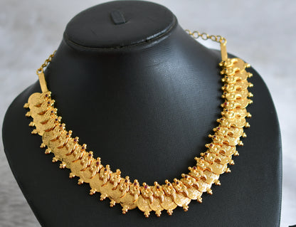 Gold tone kemp-stone lakshmi coin peacock necklace dj-48019