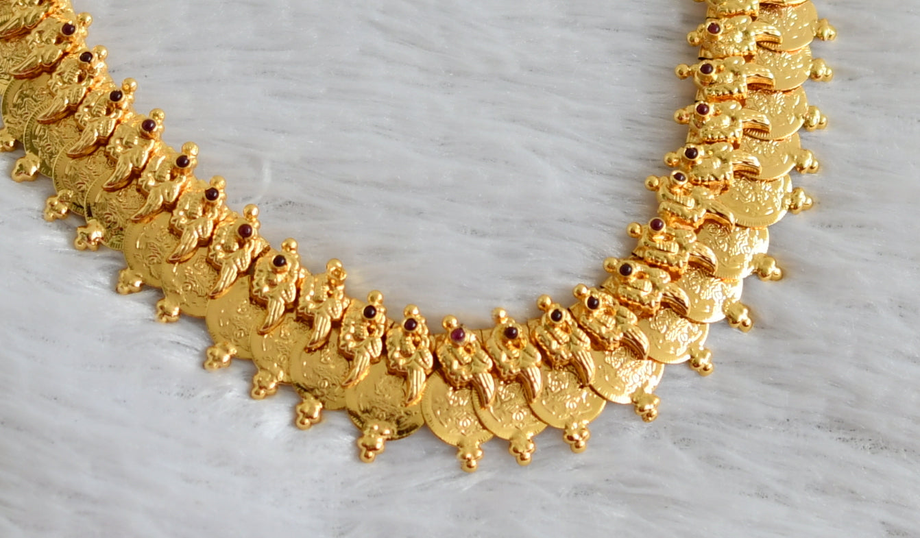 Gold tone kemp-stone lakshmi coin peacock necklace dj-48019