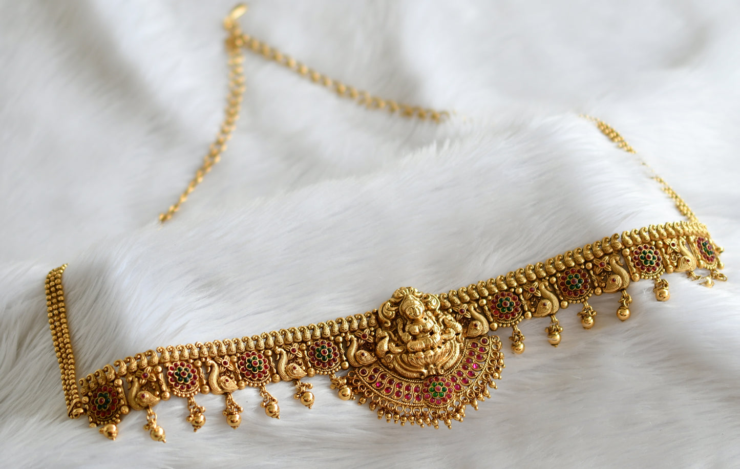 Antique gold tone kemp-green lakshmi peacock waist chain/hip chain dj ...