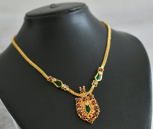 Gold tone kerala style pink-green nagapadam necklace dj-48022