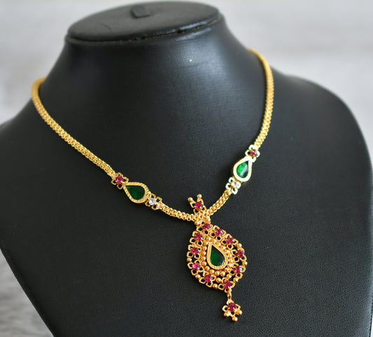 Gold tone kerala style pink-green-white gopi necklace dj-48024