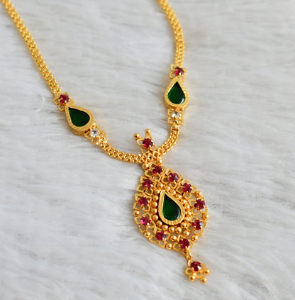 Gold tone kerala style pink-green-white gopi necklace dj-48024