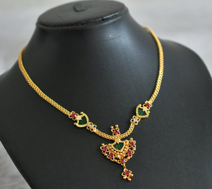 Gold tone kerala style pink-green palakka necklace dj-48023