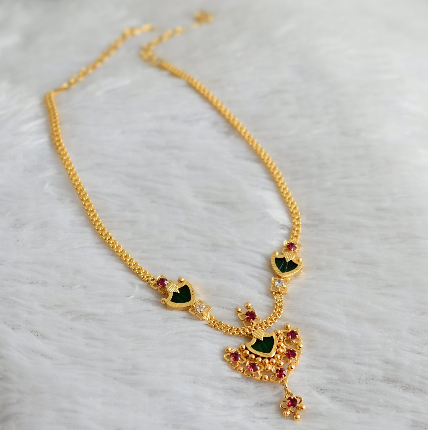 Gold tone kerala style pink-green palakka necklace dj-48023