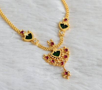 Gold tone kerala style pink-green palakka necklace dj-48023