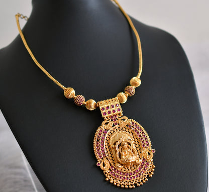 Gold tone ruby stone ball ad pink lakshmi kerala style kodi necklace dj-48020