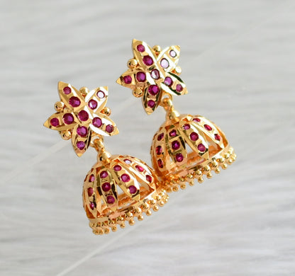 Gold tone ad pink south indian flower jhumkka dj-44671