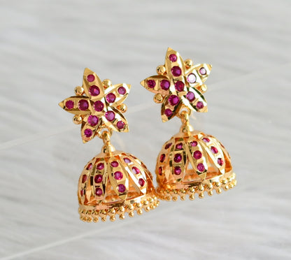 Gold tone ad pink south indian flower jhumkka dj-44671