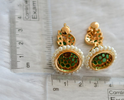 Gold tone ad green pearl peacock jhumkka dj-46468