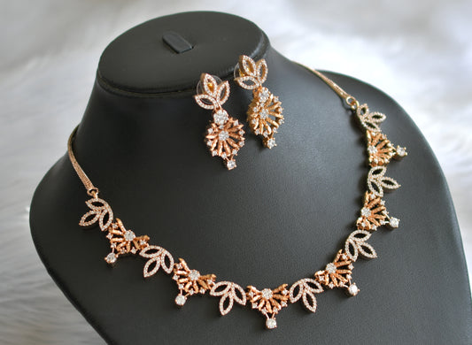 Rose gold cz leaf necklace set dj-30980