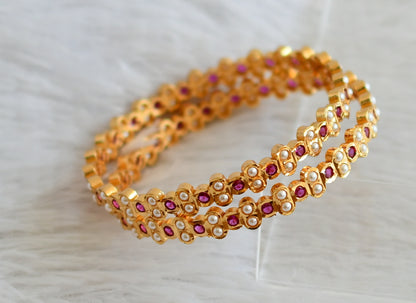 Gold tone ad pink-pearl south indian bangles(2.4) dj-48045