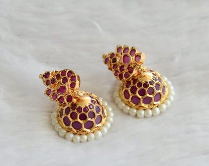 Gold tone ad ruby-pearl peacock jhumkka dj-46469